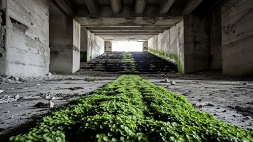 Enigmatic Abandoned Corridor with Staircase and Bright Exit