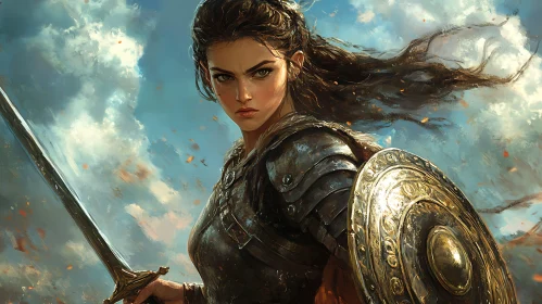 Female Warrior with Sword and Shield