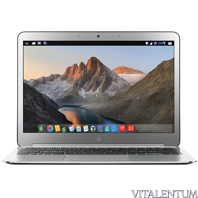 Stylish Laptop with Scenic Mountain View AI Image