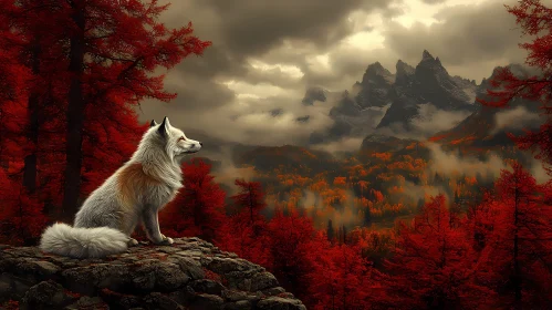 Enigmatic Fox in Red Forest