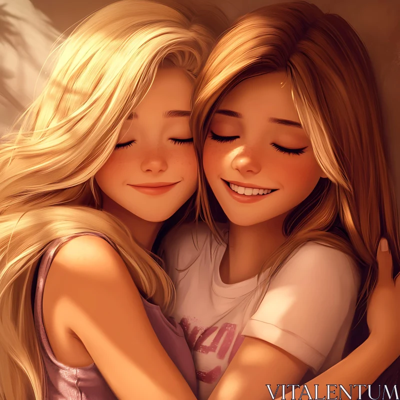 Two Girls Hugging with Affection AI Image