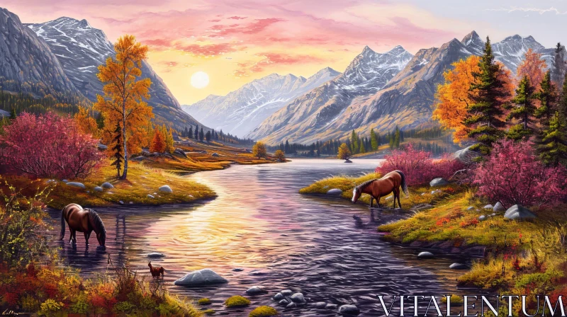 Mountain Valley in Fall: Captivating Landscape Painting AI Image