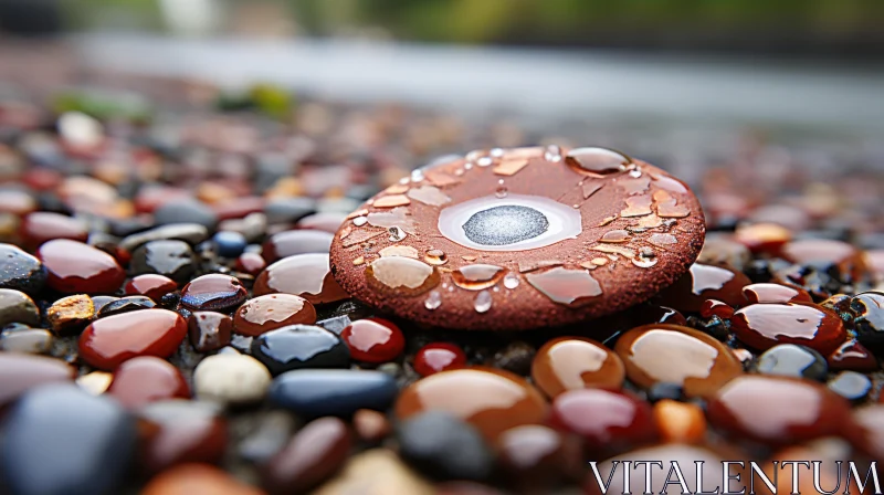 Terracotta Medallion Style Rock Amidst Gravel with Neo-Concrete Art Influence AI Image