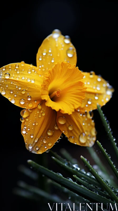 Yellow Daffodil with Water Droplets - A Serene Nature Capture AI Image