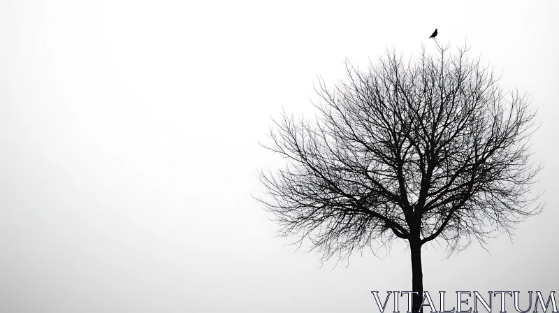 Monochrome Tree with Bird Perched on Top AI Image