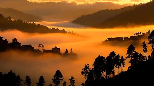 Foggy Mountains at Sunrise