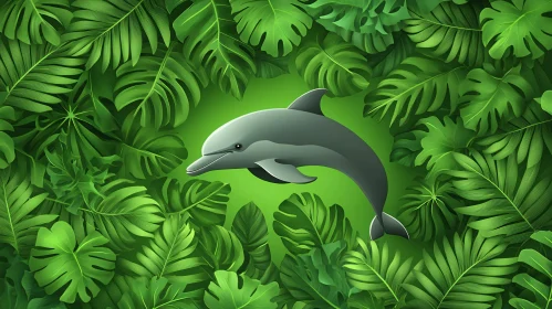 Dolphin and Green Leaves Art