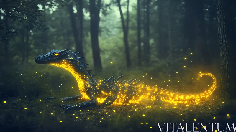 AI ART Golden Scale Dragon in Woodland Realm