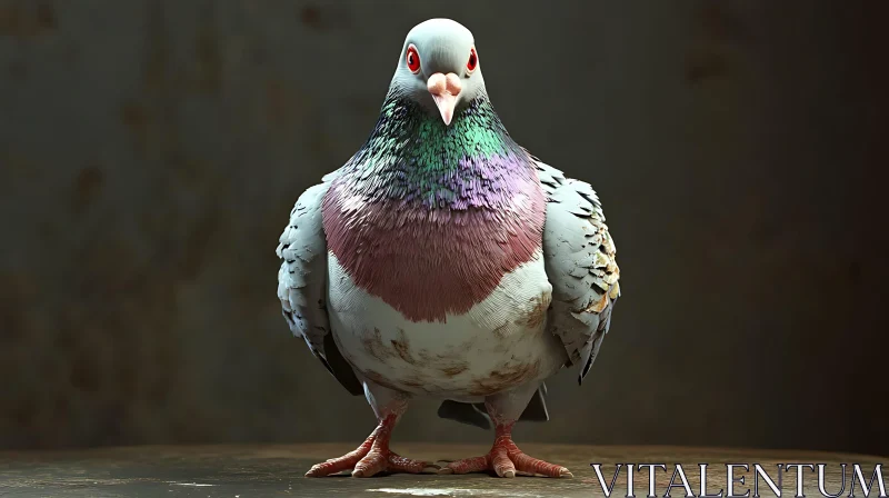 Pigeon with Colorful Feathers and Red Eyes AI Image