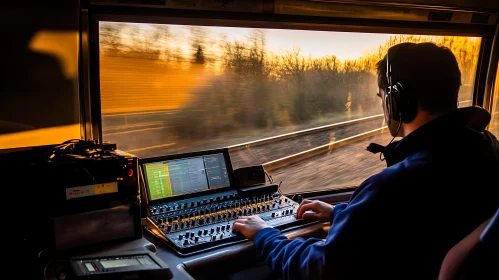 Audio Engineer at Work on Moving Train