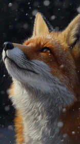 Winter Fox Art with Snowflakes