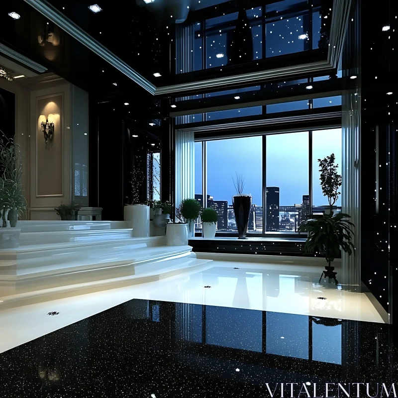 Luxurious Nighttime Cityscape Interior AI Image