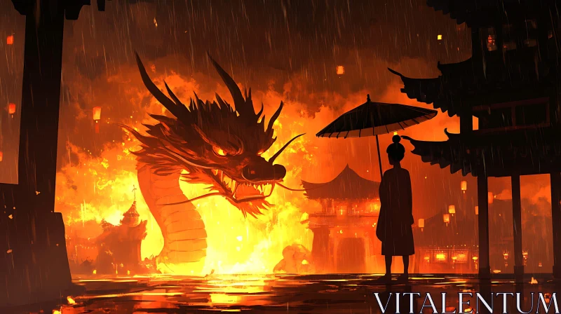 Rainy Dragon Encounter AI Image