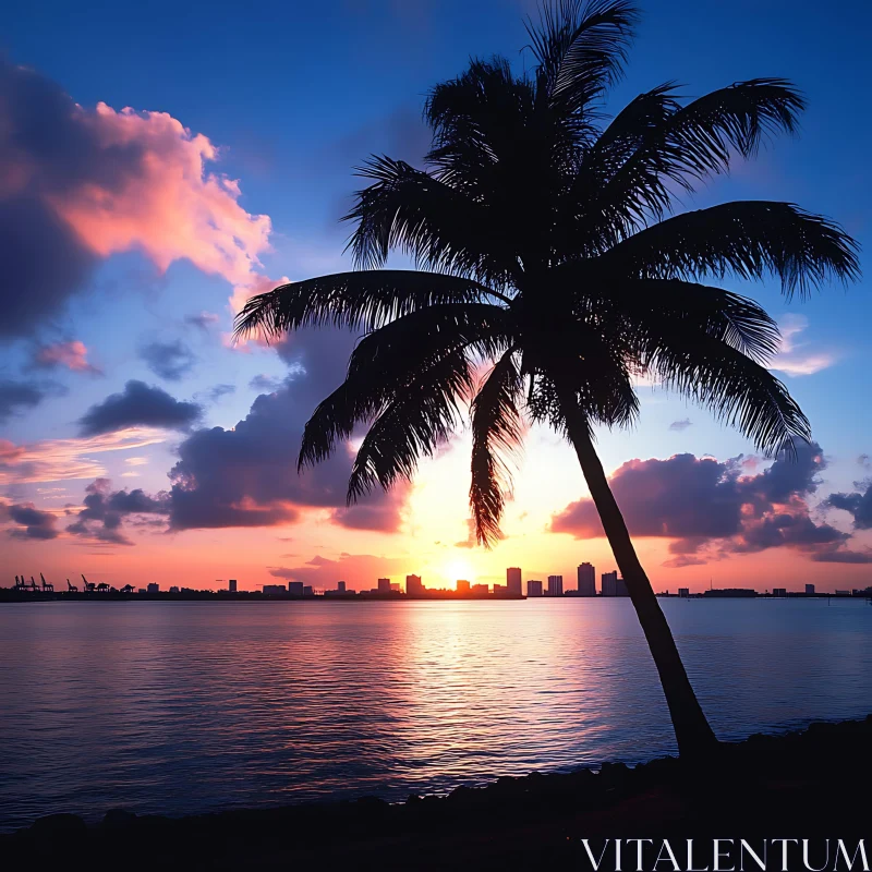 Palm Tree Silhouette at Sunset AI Image