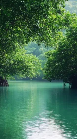 Tranquil Emerald Water and Dense Greenery