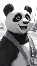 Illustrated Panda in Overalls