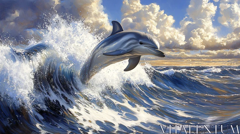 Dolphin in Ocean Waves AI Image