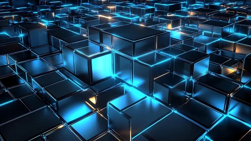 Neon Blue Cubes Grid