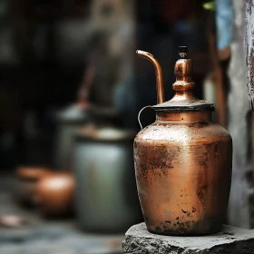 Antique Copper Pot on Stone