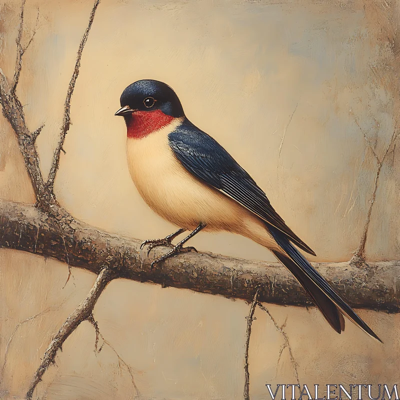 AI ART Artistic Swallow Portrait on Branch