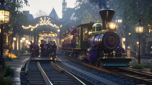 Antique Steam Train at Twilight
