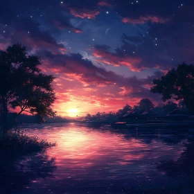 Twilight Reflections on Lake Water