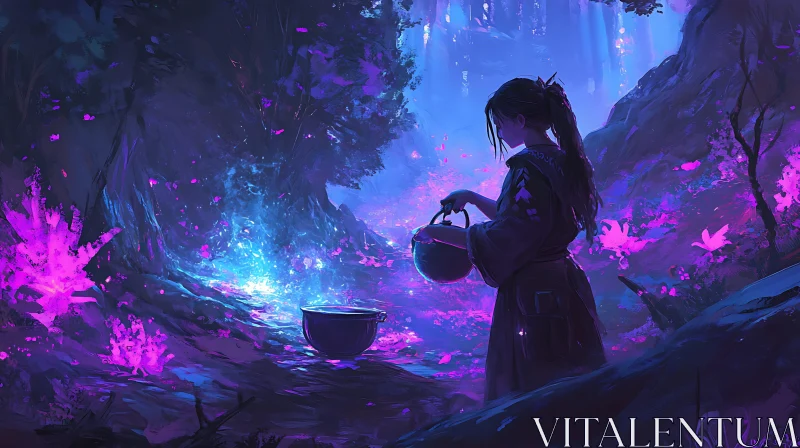 AI ART Girl Brewing Potions in Fantasy Forest