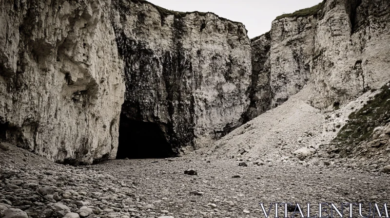 Enigmatic Cave in Rocky Landscape AI Image