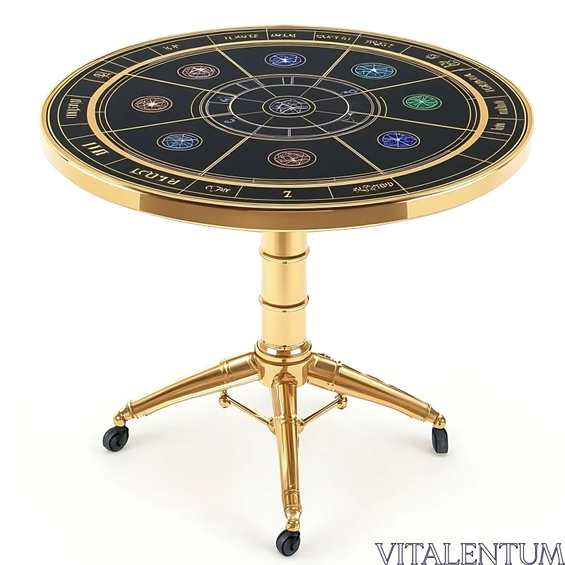 Round Table with Astrological Design AI Image