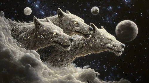 Three Wolves in the Night Sky