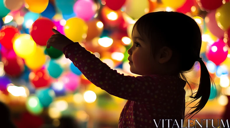 AI ART Silhouette of Child with Colorful Balloons