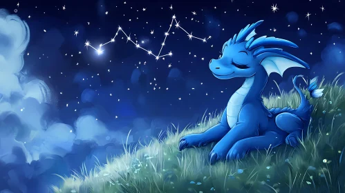 Celestial Dragon Resting on Grassy Hill