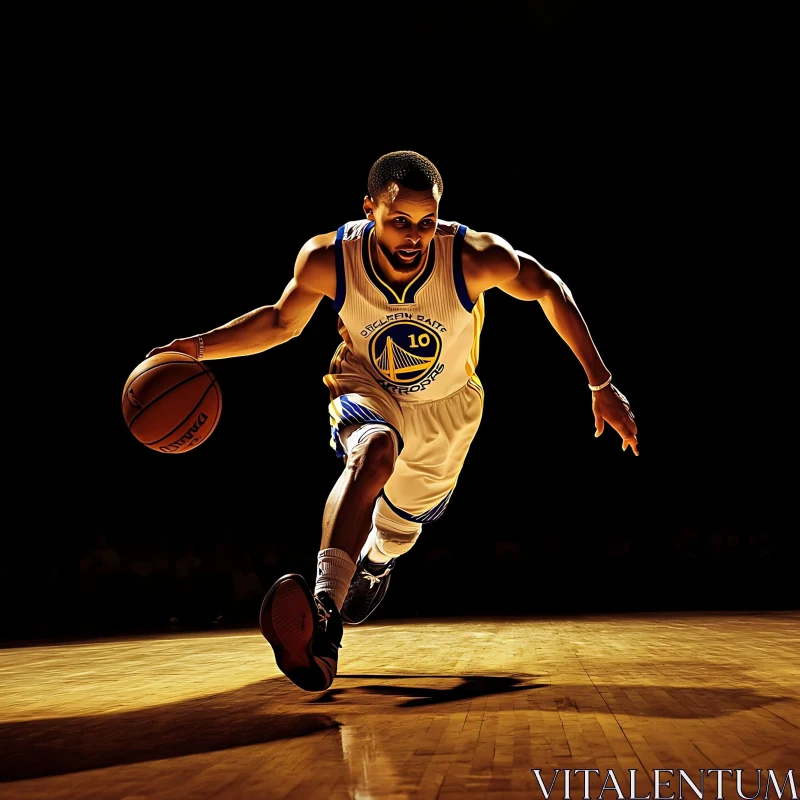 AI ART Focused Athlete Dribbling Basketball