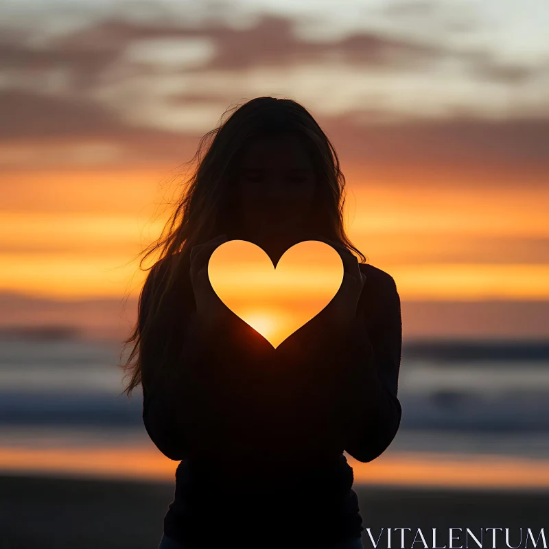 Heart of Sunset: Silhouette of Love AI Image