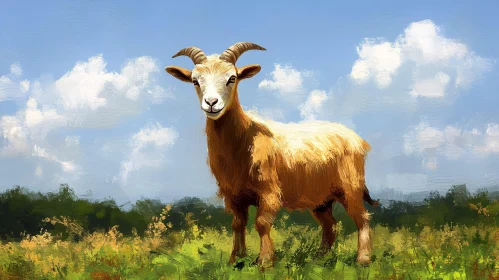 Goat Portrait in Nature Painting