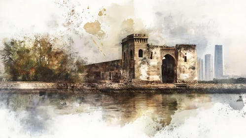 Watercolor Ruins by the Water