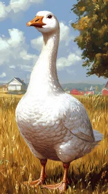 Goose Portrait in Rural Fields