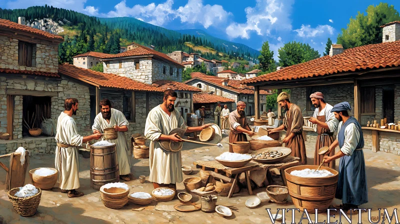 AI ART Village Food Preparation Scene