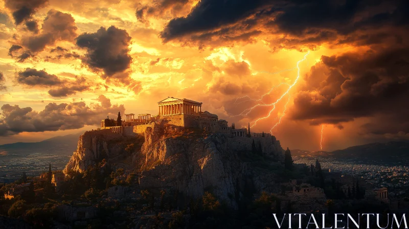 AI ART Hilltop Temple in Greece During Storm