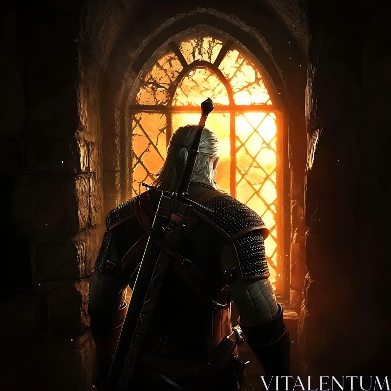 Armored Figure at Window AI Image