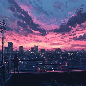 Urban Sunset View from Rooftop
