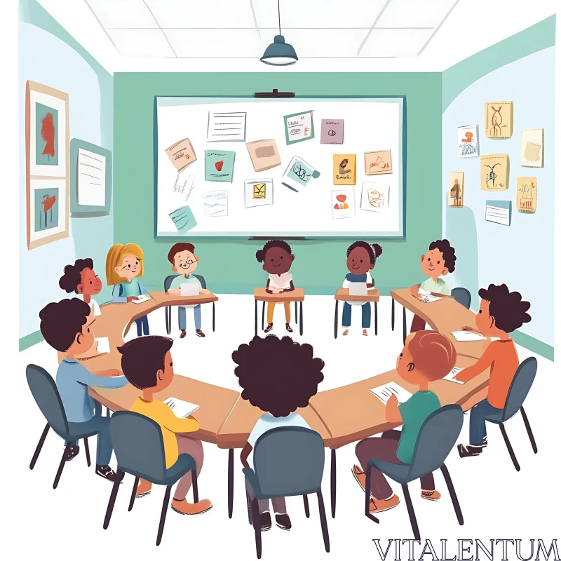 Classroom Scene with Diverse Students AI Image