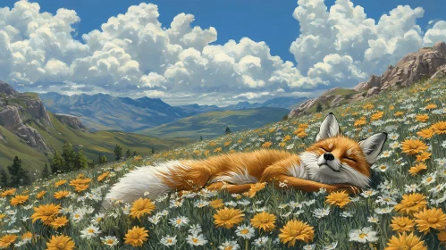 Peaceful Fox Amidst Flowers