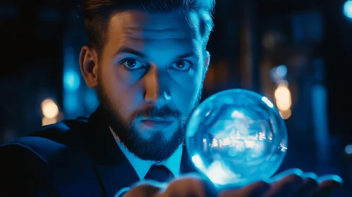 Man Holding a Glowing Crystal Ball