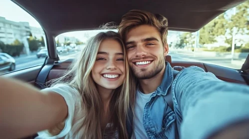 Smiling Couple Car Selfie