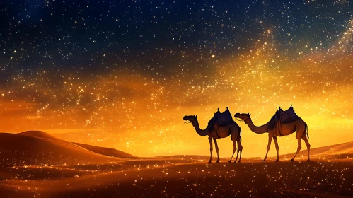 Camels under the starry sky