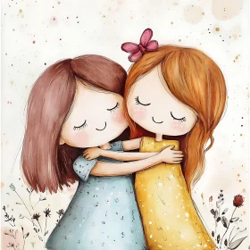 Illustration of Two Girls Hugging