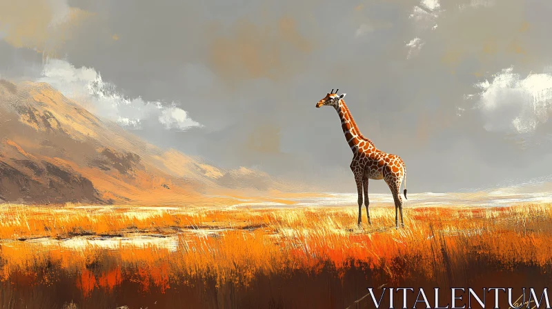 AI ART Solitary Giraffe in a Vast Landscape