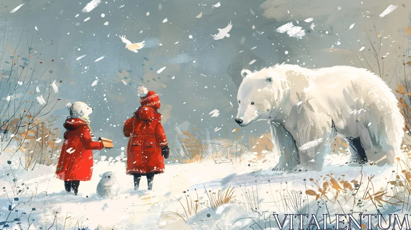 AI ART Kids Meet Polar Bear in Winter Wonderland