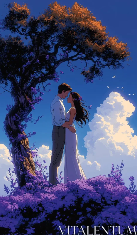 AI ART Couple's Serene Moment Under Floral Canopy